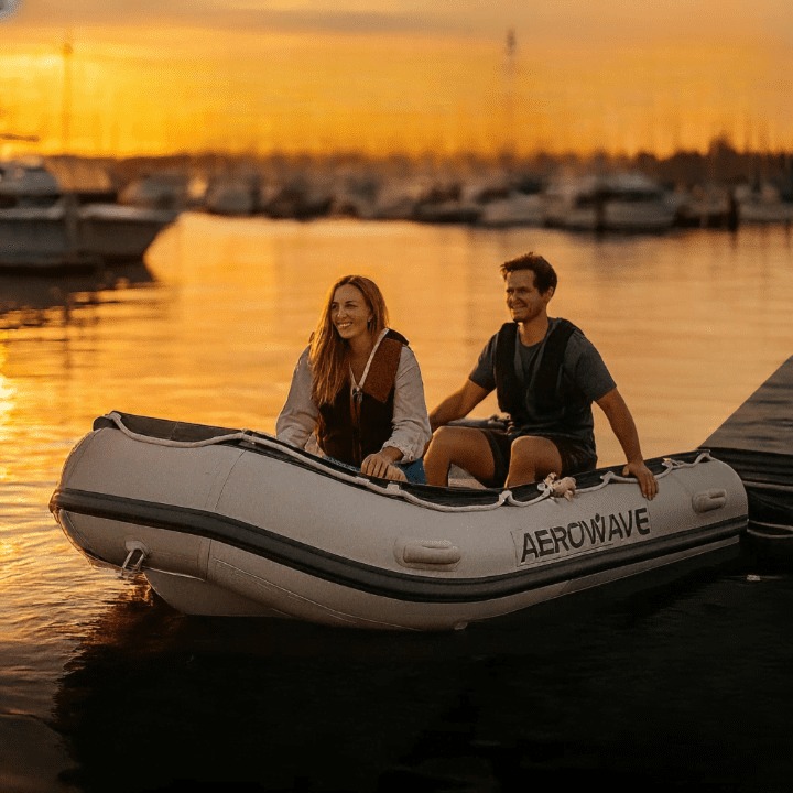 Aerowave Sprint RIB — side profile showing bow anchor locker, davits and towing eyes