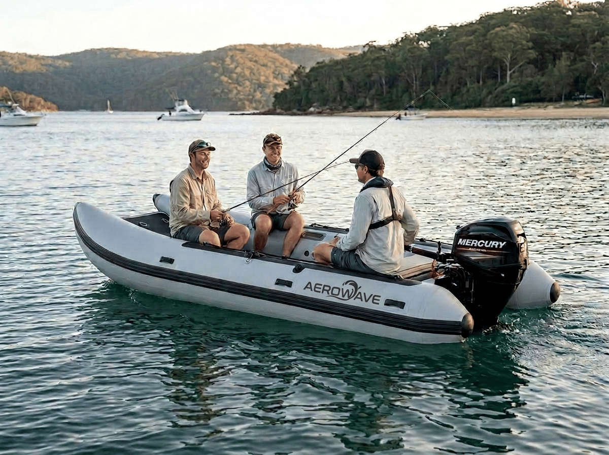 Aerowave inflatable catamaran fishing on Sydney water