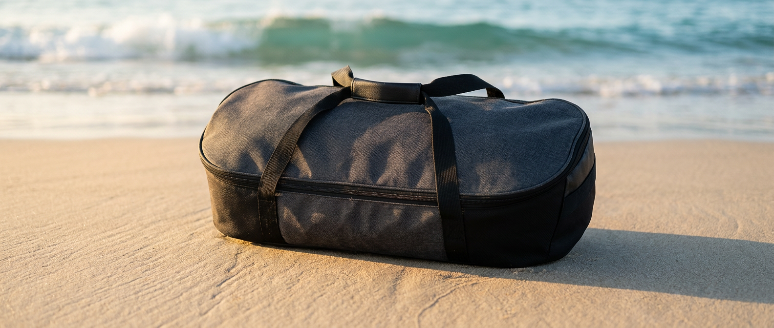 Aerowave Wheel Bag in 500 GSM ripstop PVC on the beach
