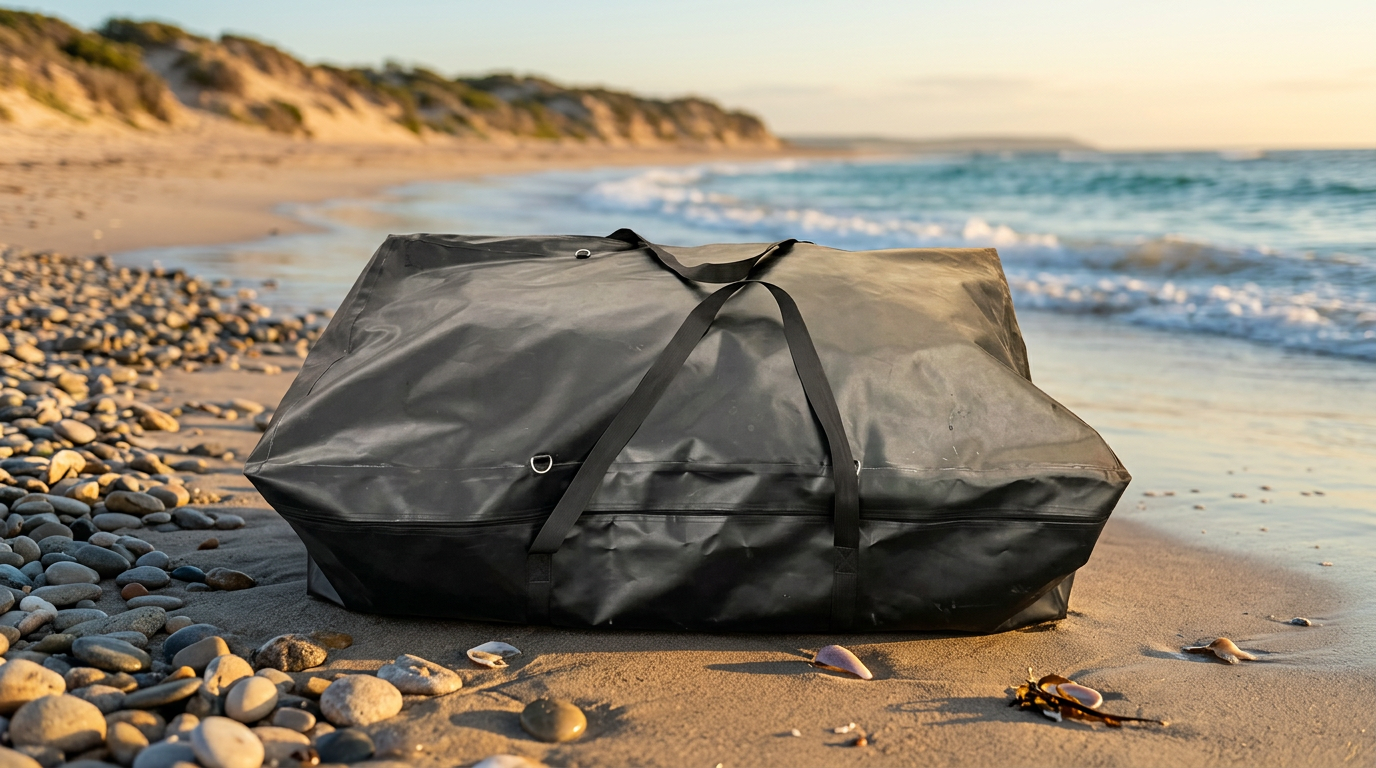 Aerowave Heavy-Duty Boat Carry Bag on the sand at an Australian beach