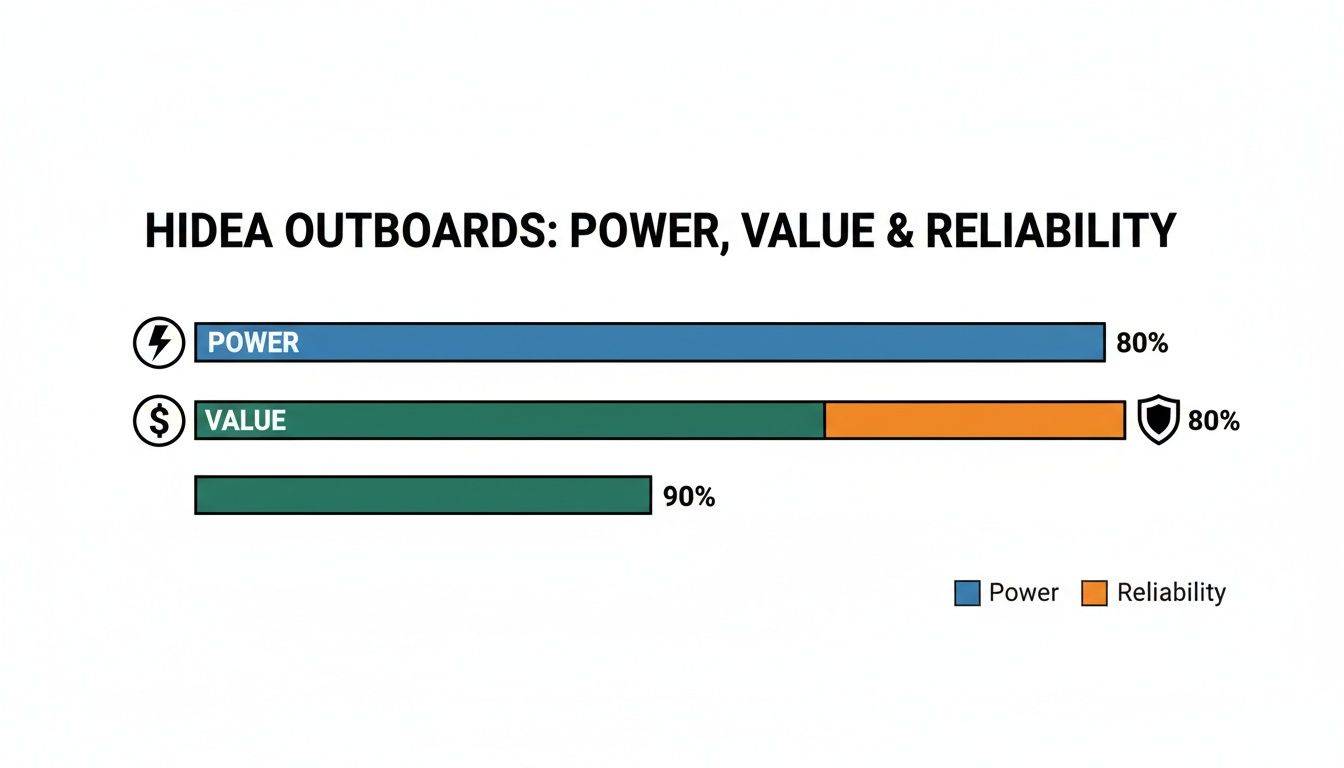 Bar chart shows Hidea Outboards' performance in Power (80%), Value (80%), and Reliability (90%).
