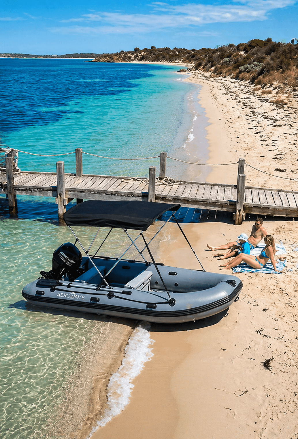 Aerowave inflatable boat on beach Australia